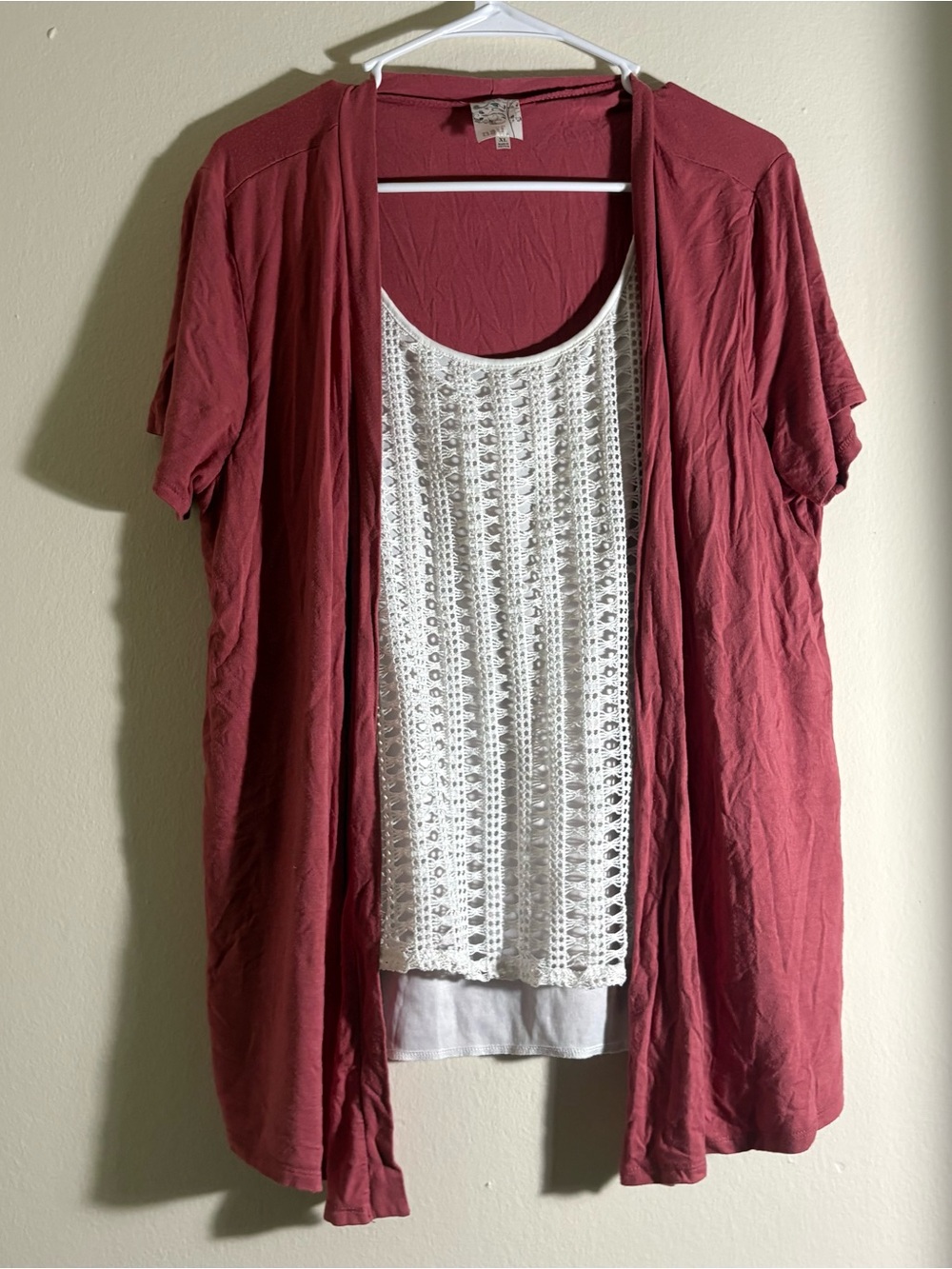 Women’s Naïf Open-Front Layered Cardigan and Tank Top in Dusty Rose Size XL